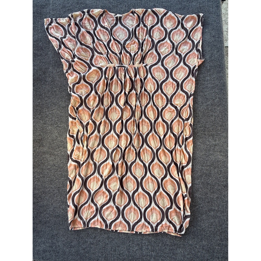 Free People Groovy Baby Maxi Kaftan Dress Orange Geometric Boho V-Neck OS